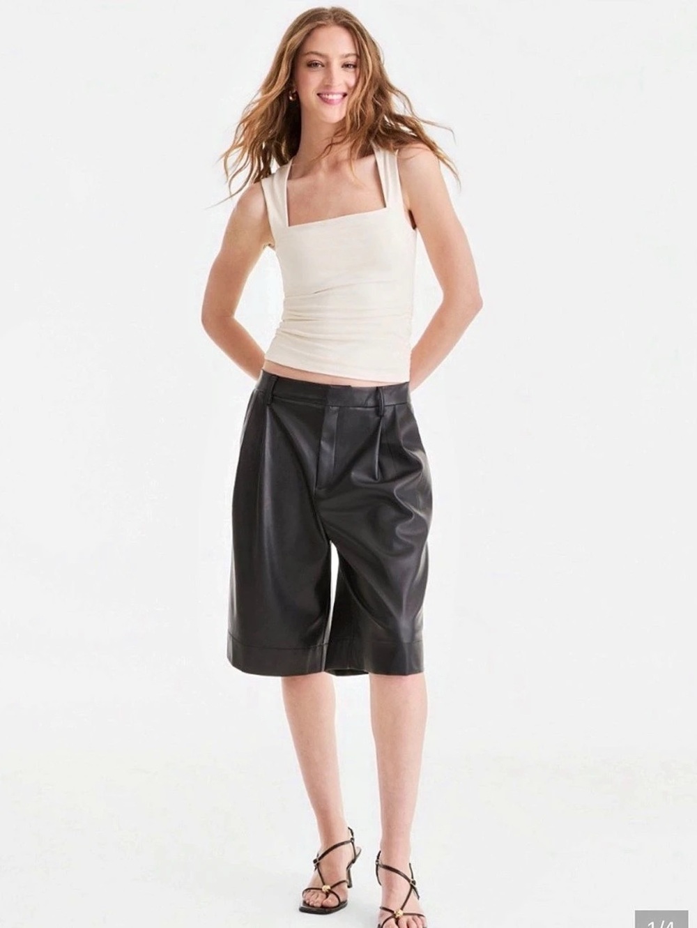 Women's Faux-Leather Pleated Bermuda Shorts size S